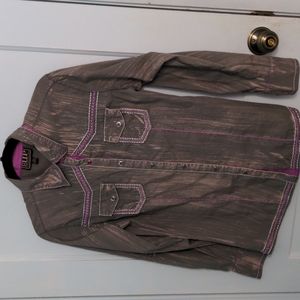 Cowgirl Up Size L Gray Cotton Shirt with Pink Accents